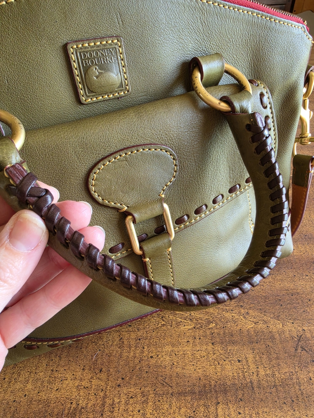 Dooney & Bourke Olive Green Florentine Leather Satchel Bag - Picture 15 of 16